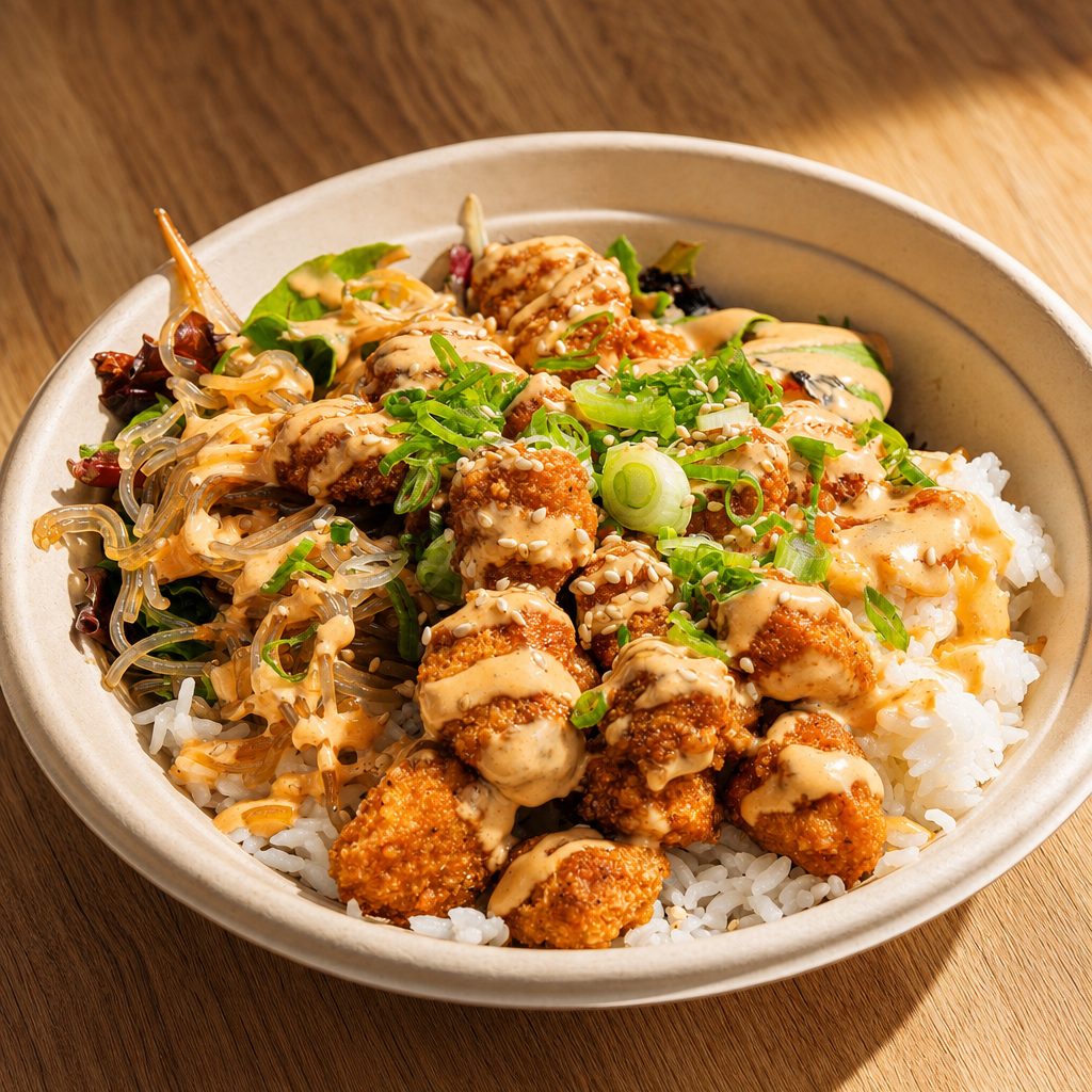 Rice Bowl Popcorn Chicken - Sweet Soy Garlic.